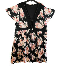 Torrid Size 4 (4X - 26) Gauze Lace-Up V-Neck Dress Flutter Sleeve Black Pink