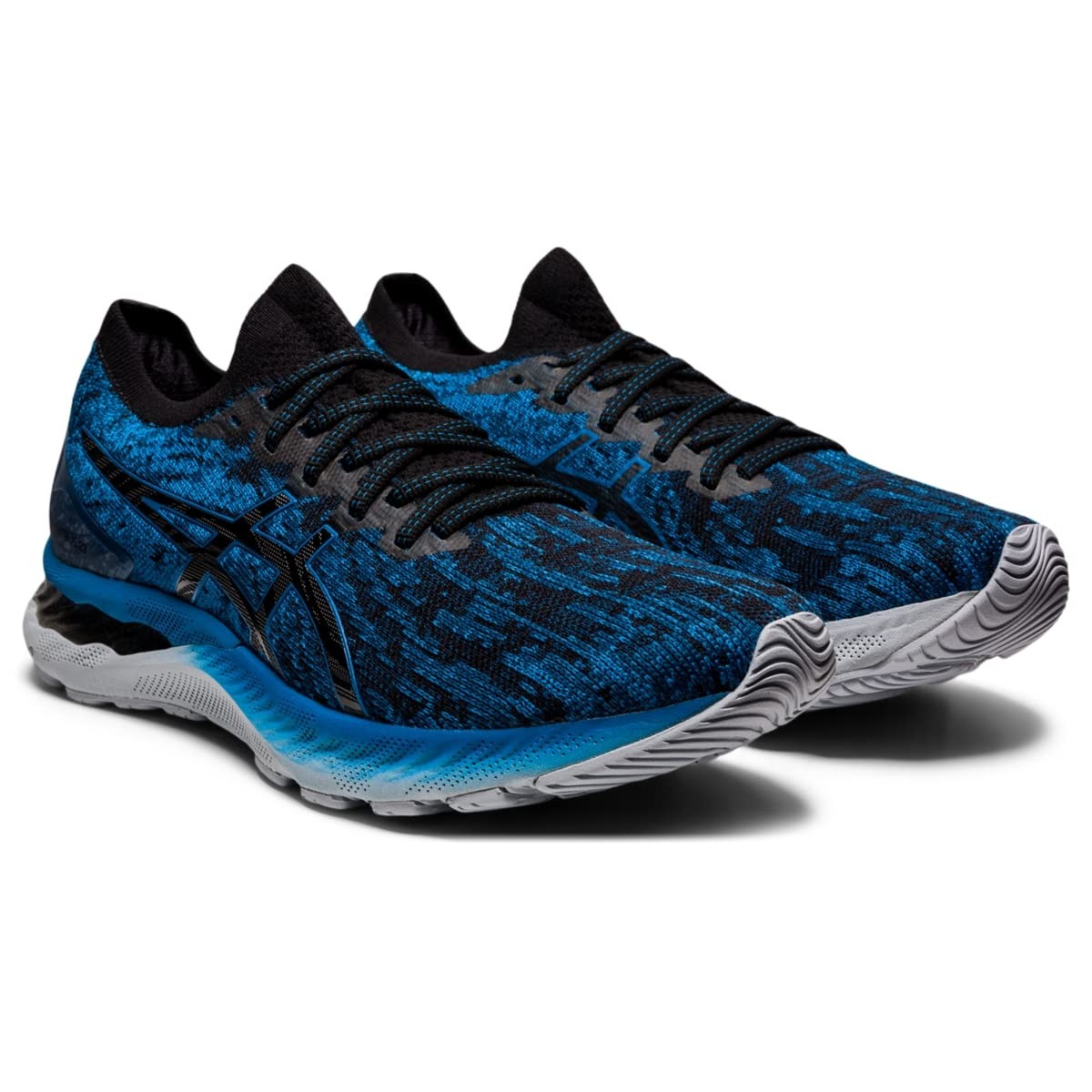 ASICS Men Gel Nimbus 23 Knit Running Shoes Reborn Blue/Black/Knit 