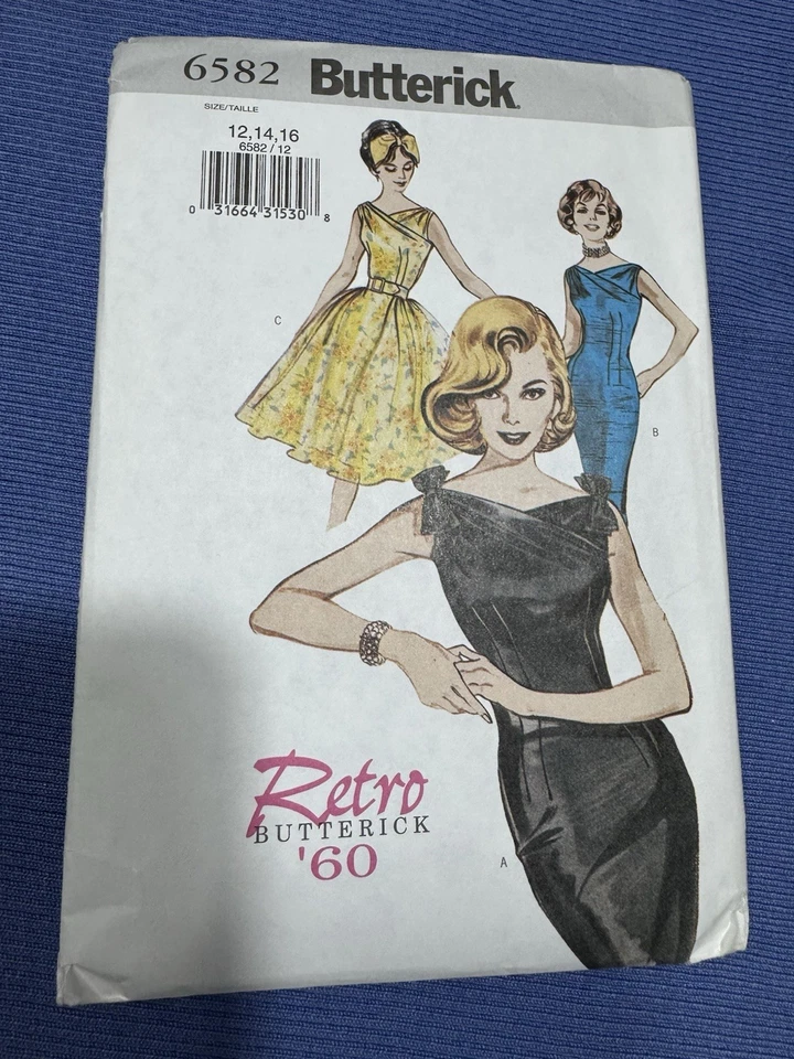 Butterick 6582 Retro Style 60s Cocktail Wiggle Dress Sew Pattern 12 14 16 uncut - Image 2 of 4