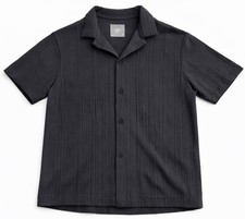 Men  s Textured Polo Shirt Dark Gray Short Sleeve Button Front Casual Top - L