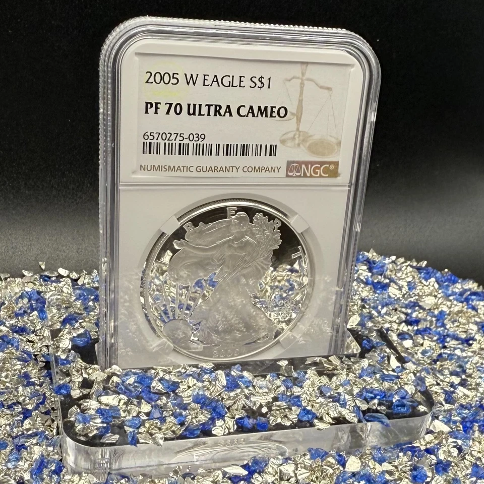 Proof 2005 W $1 Silver Eagle NGC PF70UC Modern Brown Label  1 of 14,631 Spotless - Image 2 of 4