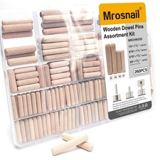 260 Pcs Wooden Dowel Pins in 4 Sizes, 1/4, 5/16, 3/8 inch Fluted Wood Dowels ...