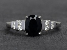 Black Spinel Oval Gemstone 925 Sterling Silver Modern Women Ring Duty Free