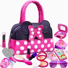 Play Purse for Little Girls Toddler Pretend Makeup Set Toy Pink with Phone