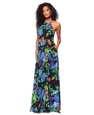 Betsy  Adam Women's Printed Chiffon Halter-Neck Gown 4408 Size 8