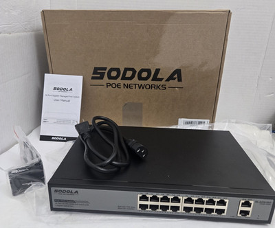SODOLA 16 Port Gigabit PoE Switch 400W 2 Gigabit Uplink 802.3af/at