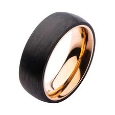 Inox Solid Carved Carbon Graphite Band on IP Rose Gold Stainless Steel Ring.