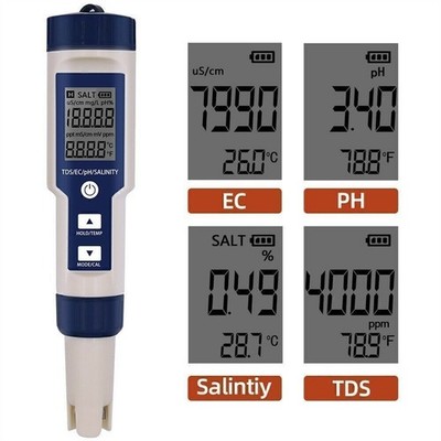 5IN1 Digital Wasser Qualität Tester Stift Ec Ph Salzgehalt Temp Meter / Finder D