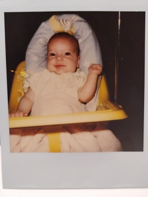 Vintage Polaroid photo Baby In Highchair 