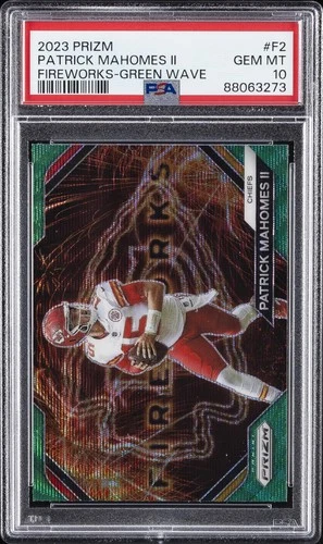 2023 PANINI PRIZM FIREWORKS GREEN WAVE #F2 PATRICK MAHOMES II PSA 10