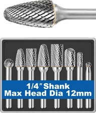 8Pcs Carbide Burr Set 1/4 Shank W/Clear Box Max Head Dia 12Mm Die Grinder Bits R