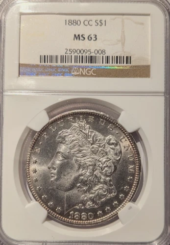 1880-CC $1 Morgan Silver Dollar, NGC MS 63, Bright White with some light toning