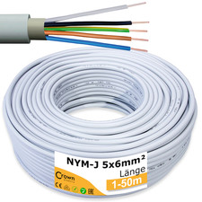 NYM-J Kabel 5x6mm² | 1m - 50m Feuchtraumkabel 5G6 Starkstromkabel Elektrokabel