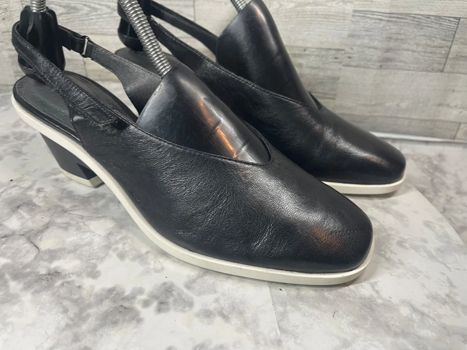 Zapatos de tacón Camper para mujer 9,5 M Brooke de cuero negro blanco con cordones Foto 2 de 4