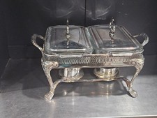 Vintage Silver Plate 2 Burner  Chafing Dish Complete Tray Sterno Lids