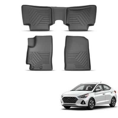 Black TPE Floor Mats Liners for Hyundai Accent 2018-2023 All-Weather Car Mat