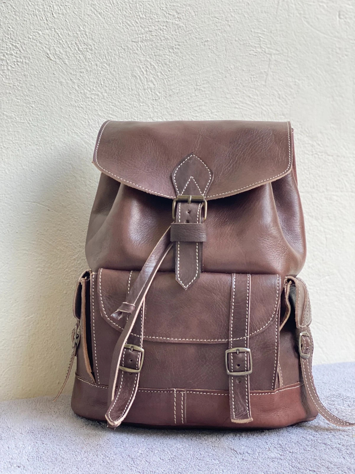 Handmade Genuine Leather Backpack Brown Travel Rucksack Unisex Moroccan Leather