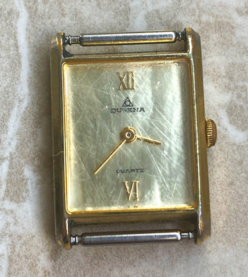 Dugena Damen Armbanduhr rechteckig Quarz goldfarben silbernes Zifferblatt 901784