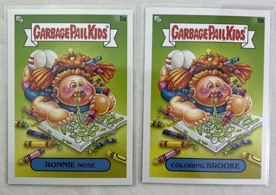 2 Card Lot Garbage Pail Kids 5A/B Coloring Brooke Ronnie Nose BOOK WORMS