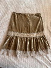 Y2K Gold Velvet Tiered Skirt Eyelash Lace Sequin Detail Whimsigoth Boho Large