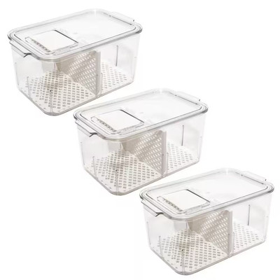 Acrylic Produce Food Storage Container Organizer with Divider and Vented Lids 3-