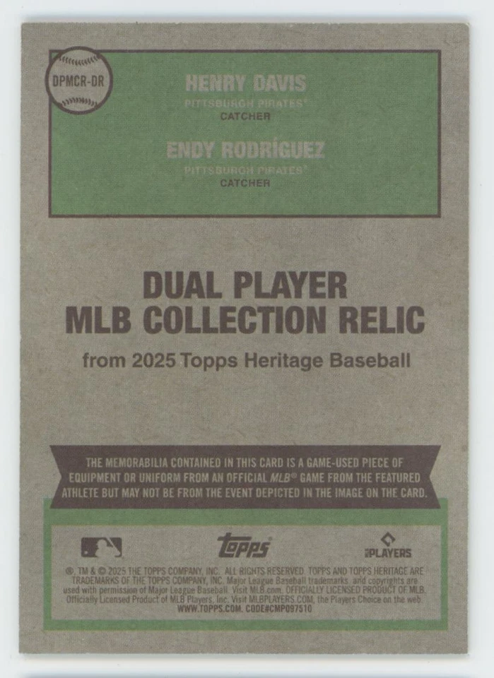 Colección MLB Topps Heritage Dual Player 2025 reliquias Endy Rodriguez / Henry Foto 2 de 2