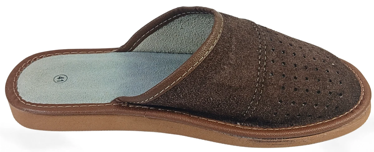 Herren Leder Hausschuhe Veloursleder Pantoffeln Schlappen Latschen Braun Gr40-46