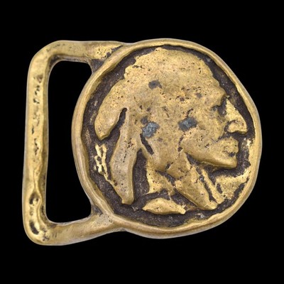 Solid Brass 1970s Indian Head Buffalo Nickel Vintage Belt Buckle