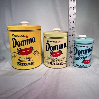 3 Vintage Crystal Domino Sugar Canister Nesting Set Kitchen Tins