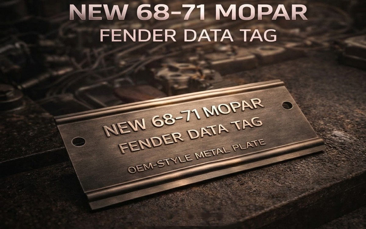 NEW 1970-71 Mopar Fender Tag Data Trim Cowl Plate Plymouth