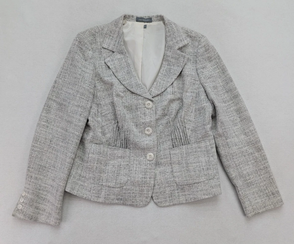 Chaqueta Blazer Para Mujer Atelier Talla 14 Gris Tejida Negocios Carrera Foto 2 de 4