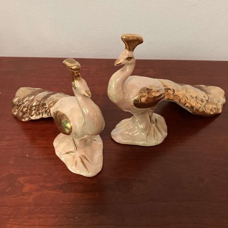 2 Vintage Porcelain Decorative PEACOCKS 