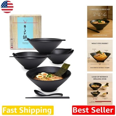 XL Japanese Ramen Noodle Soup Bowls 4pc Set 57oz Melamine w/ Utensils Gift Box
