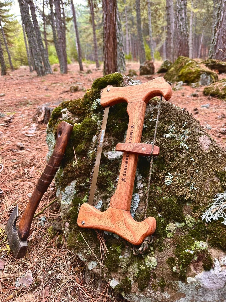 Bucksaw, Handmade Oak Wood Bow Saw, Small Buck Saw with Canvas Carrying Case Foto 3 de 4