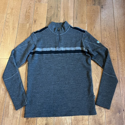 Mens Kuhl Downhill Racr 100% Merino Wool 1/2 Zip Pullover Sweater Gray sz S