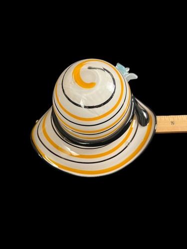 Hand Blown Hat Orange Black Art Glass Light Blue Flower - Block Crystal Swirls - Picture 2 of 7