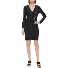 Calvin Klein Womens Velvet Burnout Sheath Dress  Black  Size-2