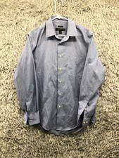 Pronto Uomo Shirt Size 16 34/35 Mens Blue Long Sleeve Spread Collar Shirt
