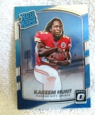 KAREEM HUNT RC 2017 PANINI OPTIC RATED ROOKIE CHROME CARD#162!CHIEFS/BROWNS RB. rookie card picture