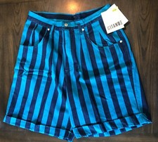 Gitano VTG 80  s 90's Striped DENIM High Rise Shorts Sz 32/18W Blue NEW w/tags