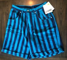 Gitano VTG 80’s 90's Striped DENIM High Rise Shorts Sz 32/18W Blue NEW w/tags