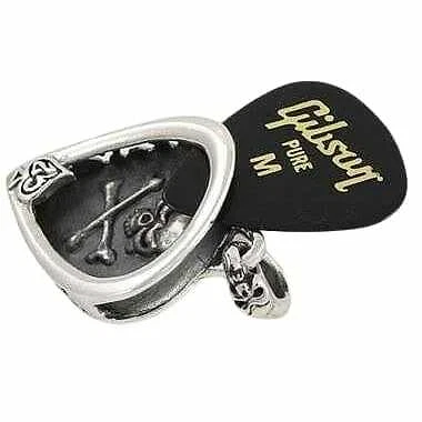 Collar Colgante Plata Esterlina Calavera Hueso Cruzado Guitarra Pick Holder Motociclista Gótico Foto 4 de 4