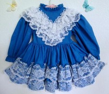 Vintage Martha's Miniatures Full Circle Dress 3T Lace Ruffles Pageant Blue White