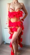 Ballroom Latin Dance Costume Competition Dance Sport Dress Show Feather Sz Small