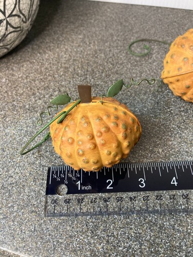 Set of 3 Metal Hanging Pumpkin Decor Orange Halloween Bell Sound Fall - Picture 6 of 7