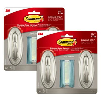 Command Large Brushed Nickel Hooks for Curtains Holds Up to 5 Pounds 2 Pack