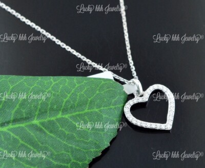 0.14 ct 14k Solid White Gold Natural Diamond open Heart Pendant Love Amor