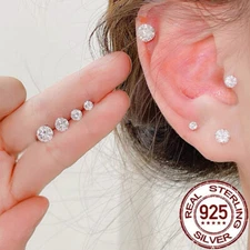 Sterling Silver 925 Solid Round Brilliant Cut Cubic Zirconia Stud Gift Earrings