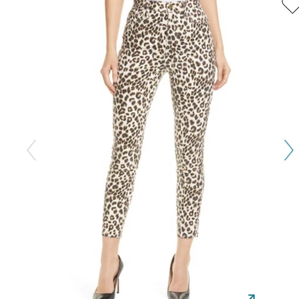 Pantalones de mezclilla ajustados de leopardo de tiro alto con marco nuevos con etiquetas talla 25