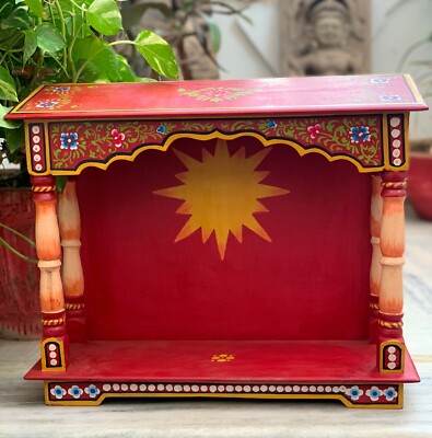 Hand Painted Wooden Temple Wall Hanging Puja Mandap Hindu Worship Home Mandir